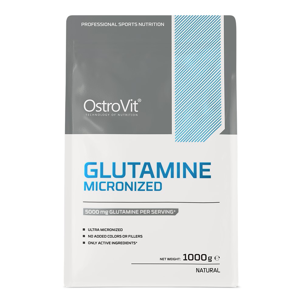 OstroVit Glutamine Micronized 1000g natural unflavoured glutamine powder supplement for sports nutrition, ultra micronized with no added colors or fillers.