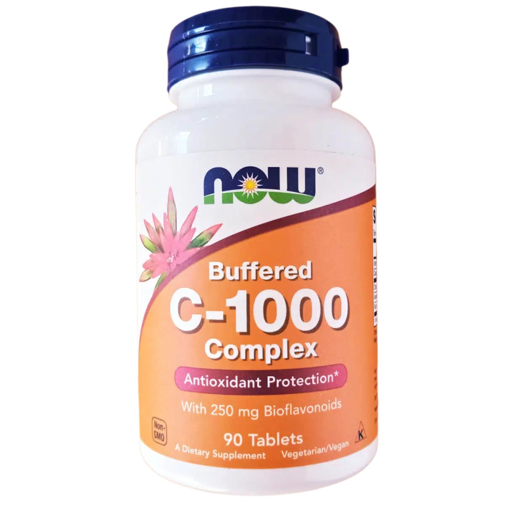 NOW Foods Vitamin C 1000 Complex Buffered with 250mg Bioflavonoids, 90-tablet bottle with orange and white label