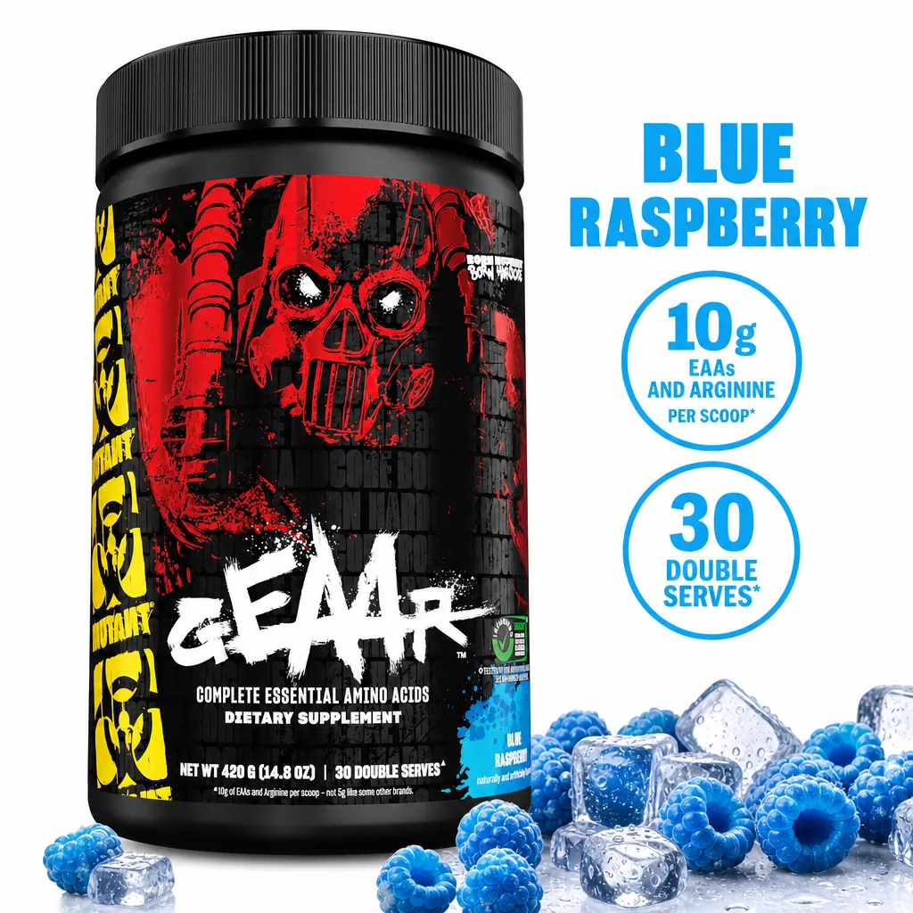 Mutant GEAAR essential amino acid dietary supplement, Blue Raspberry flavour, 420 g tub with 30 double servings