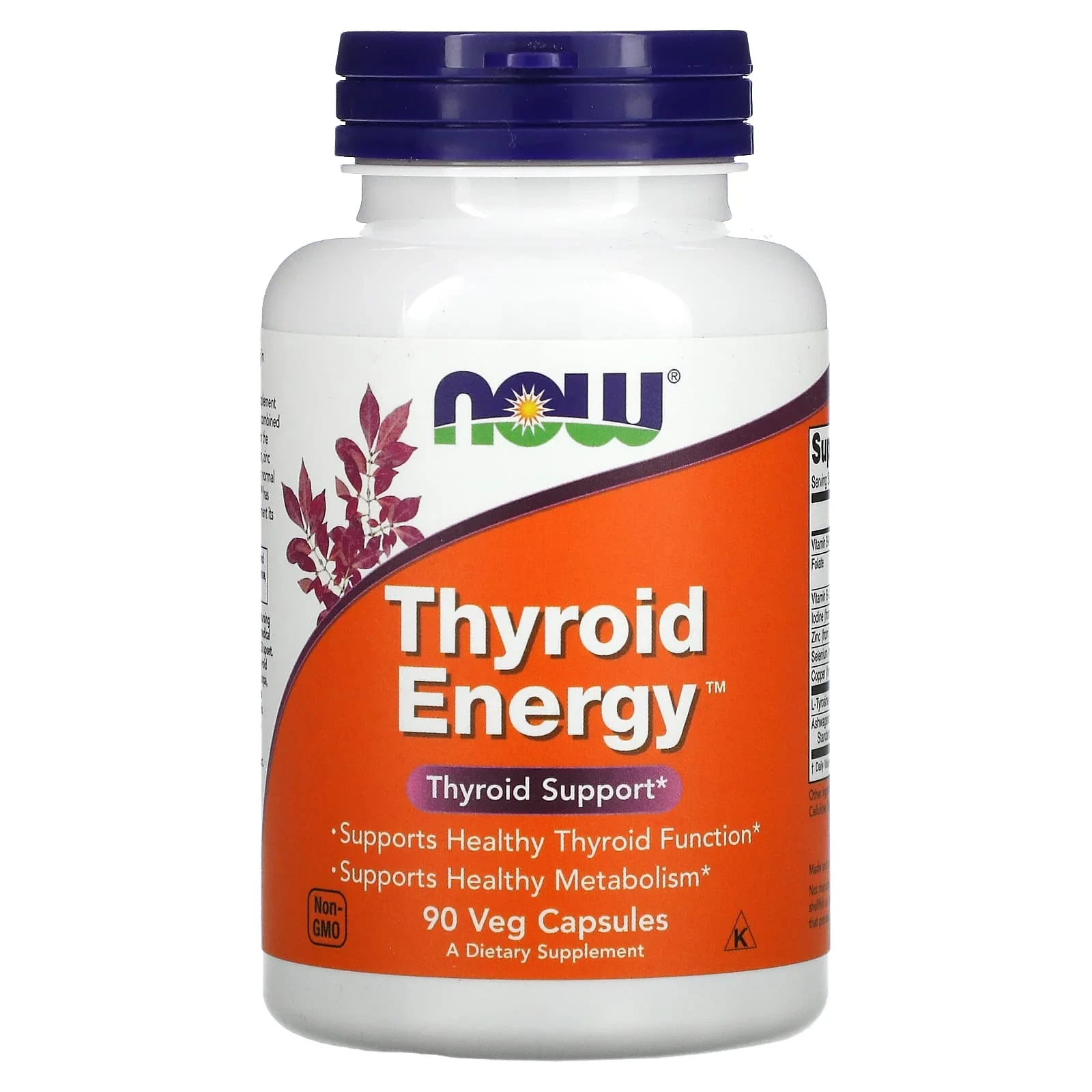 NOW Foods Thyroid Energy 90 Vege Caps dietary supplement for thyroid support, featuring a vegan formula with key vitamins, minerals, and herbal extracts.
