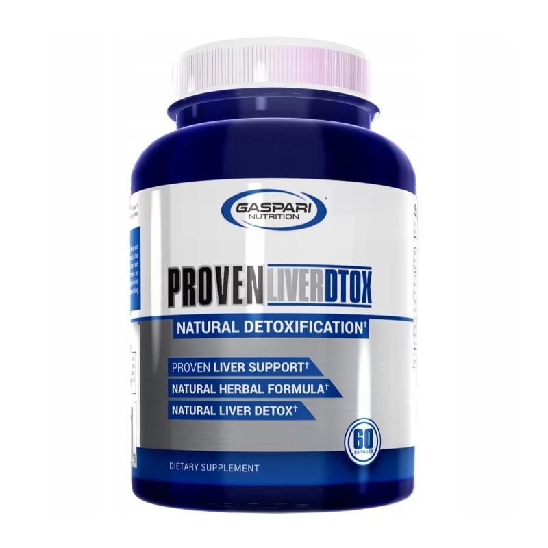 Gaspari Nutrition Proven Liver Dtox 60 Caps bottle with branded label, dietary supplement capsules inside