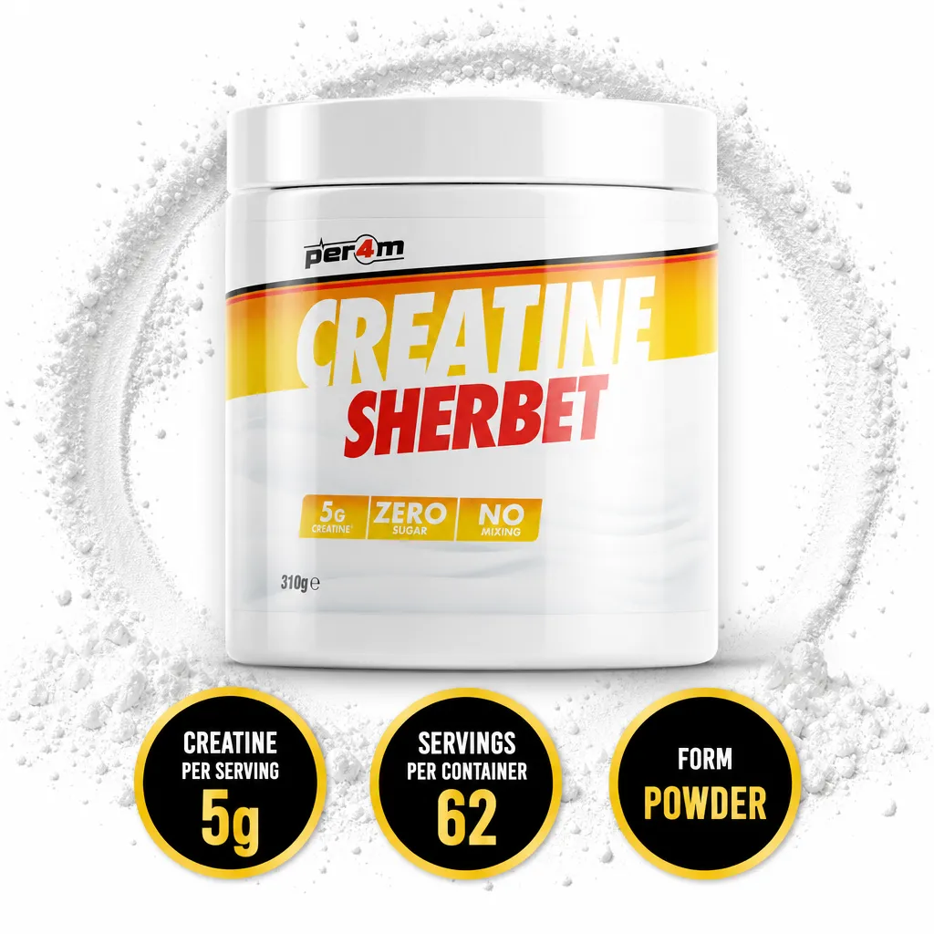 Per4m Sherbet Creatine 310g creatine monohydrate powder with zero sugar and no-mixing sherbet formula