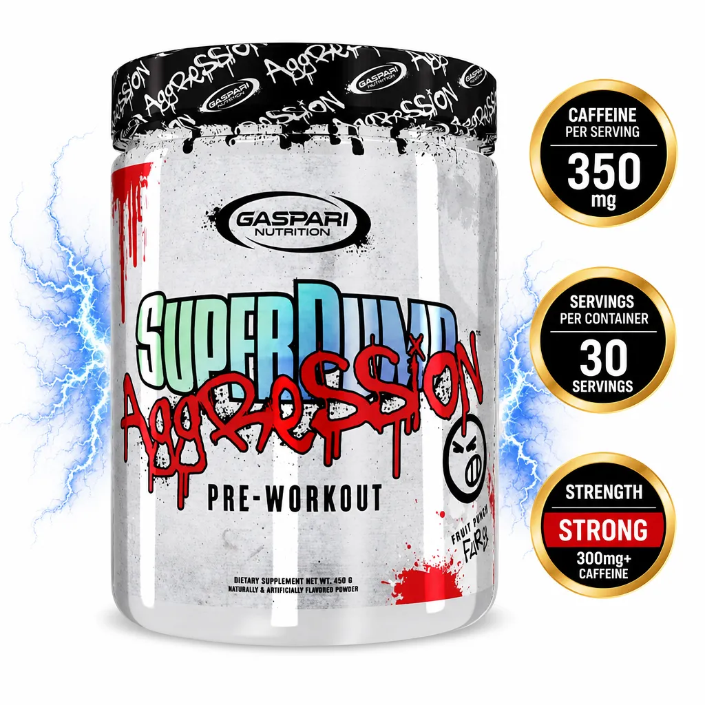 Gaspari Nutrition SuperPump Aggression pre-workout powder, 450g tub with a white, black and red label
