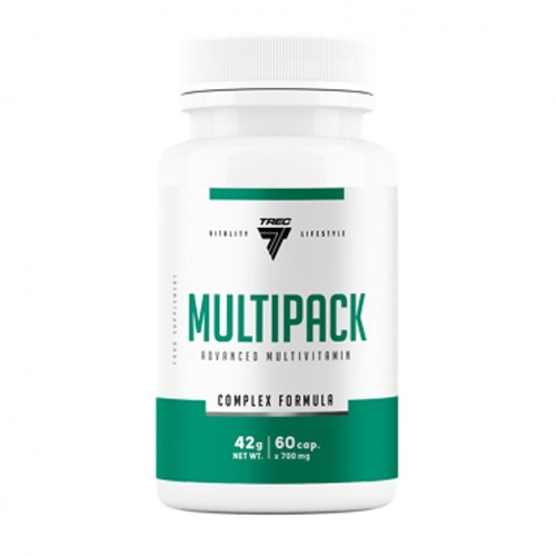Trec Nutrition Multipack advanced multivitamin complex formula, 60 capsules, white and green bottle, dietary supplement