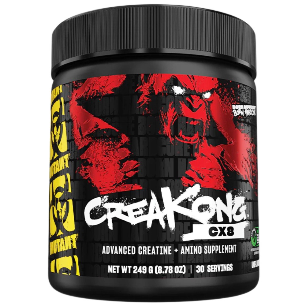 Mutant Creakong Cx8 249g Unflavoured creatine supplement in a black and red container with bold branding