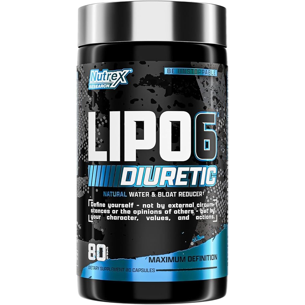 Nutrex Lipo 6 Diuretic natural water and bloat reducer dietary supplement, 80 capsules, black and blue bottle