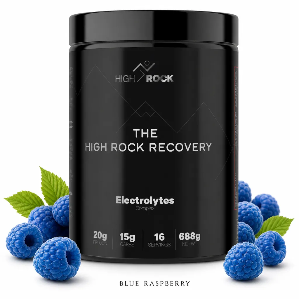 High Rock Recovery 16 Servings Blue Raspberry is a post-workout drink with hydrolysed whey protein isolate, advanced carbs, and electrolytes for muscle recovery.