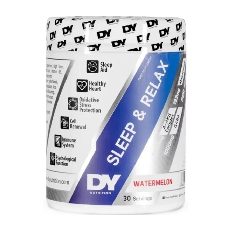 DY Nutrition Sleep & Relax Watermelon is a sleep aid supplement with 30 servings, designed to support healthy heart, oxidative stress protection, cell renewal, immune system, and psychological function.