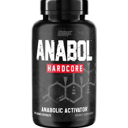 Nutrex Research Anabol Hardcore anabolic activator dietary supplement in a black bottle, 60 liquid capsules