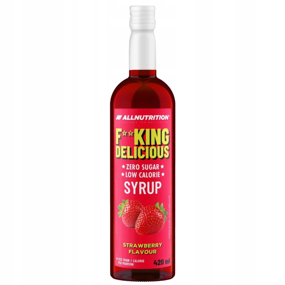 Allnutrition Fitking Delicious Syrup Zero Strawberry 420ml bottle with red label and strawberry graphics