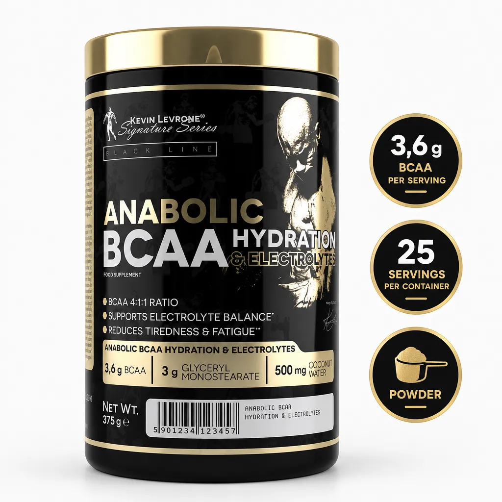 Kevin Levrone Anabolic BCAA Hydration & Electrolytes 375g powder supplement with 4:1:1 BCAA ratio and electrolyte support