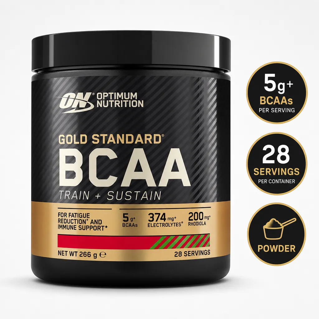 Optimum Nutrition Gold Standard BCAA powder supplement, 266g container with 28 servings and 5g BCAAs per serving
