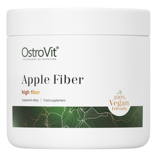 OstroVit Apple Fiber high fiber vegan-friendly food supplement, 200g white tub with green accent, suitable for vegans.