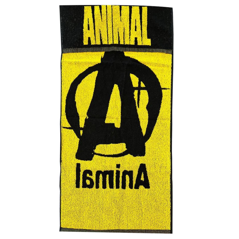 Animal Animal Gym Towel 50x100cm in black and yellow, featuring the Animal logo and bold branding, suitable for gym or fitness use.