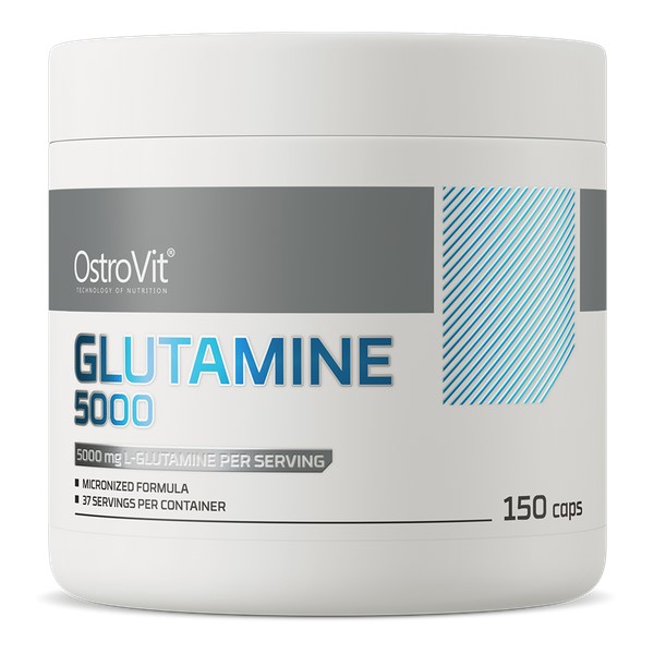 OstroVit Glutamine 5000 150 caps is a micronized L-glutamine supplement with 5000 mg per serving, designed for sports nutrition and muscle recovery.