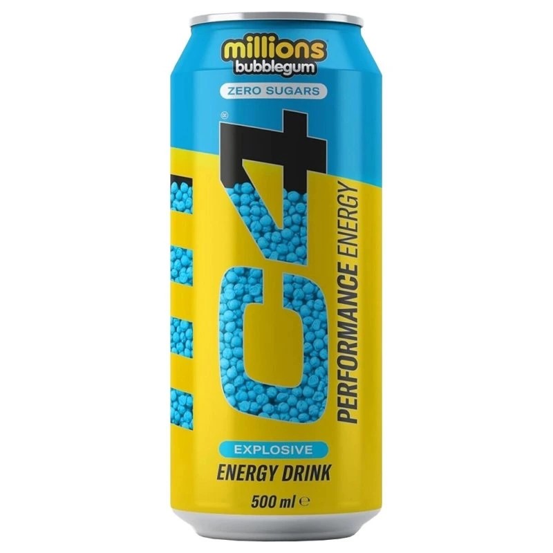 energy drink, 500 ml, yellow blue can, bubbles, explosive