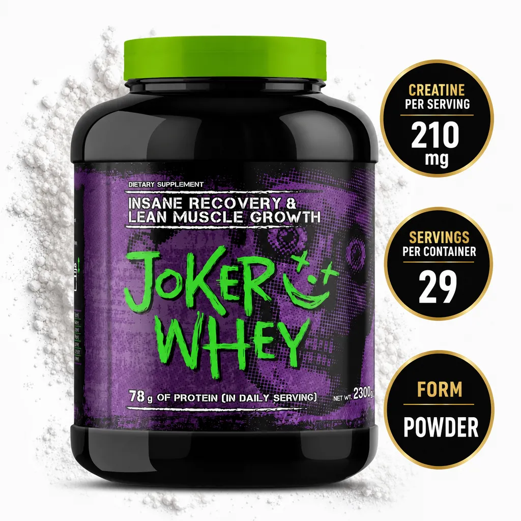 Joker Nutrition Joker Whey 2300g whey protein powder in a black tub with a purple label and bright green lid