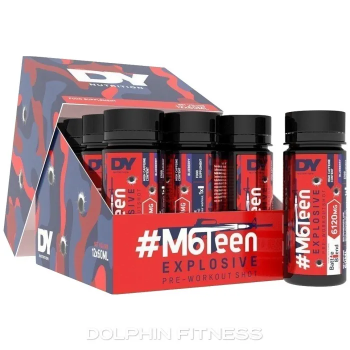 DY Nutrition Dorian Yates Pre-Workout #M6Teen Liquid is a cherry-flavoured ready-to-drink pre-workout shot, 60 ml x12