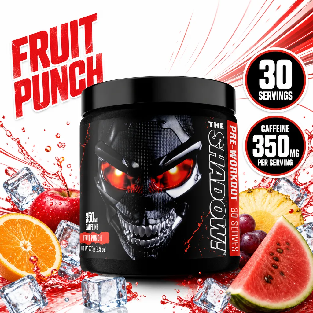 JNX Sports The Shadow! 30 Servings fruit punch pre-workout supplement with 350mg caffeine per serving