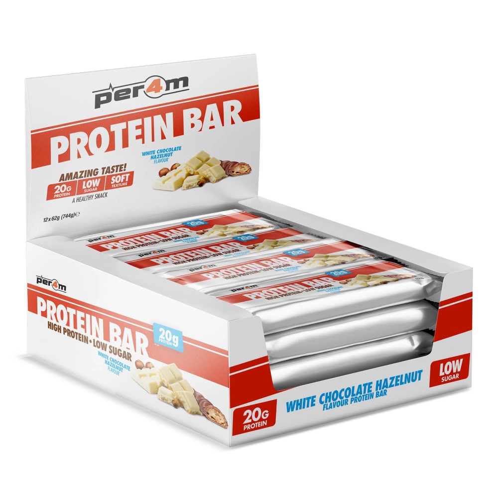 protein bar, white chocolate, hazelnut, low sugar, snack