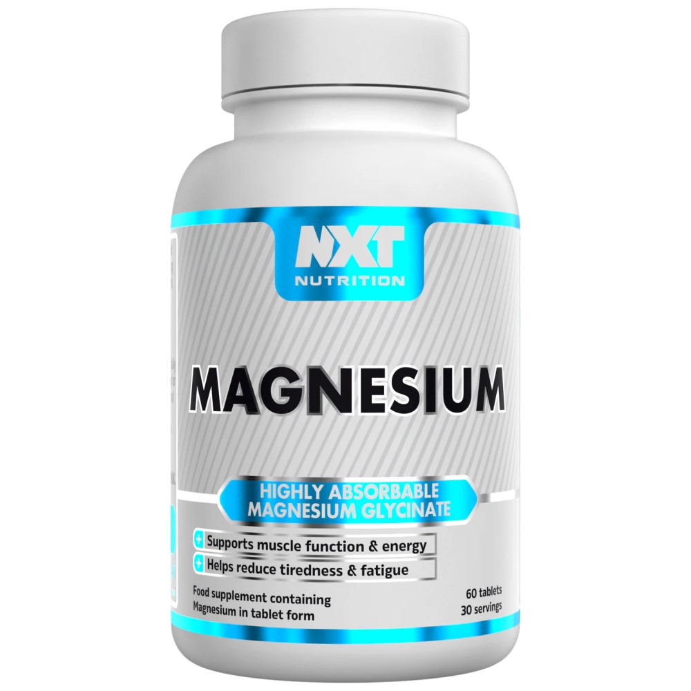 NXT Nutrition Magnesium 60 Tablets bottle with label, containing 60 easy-to-swallow dietary supplement tablets