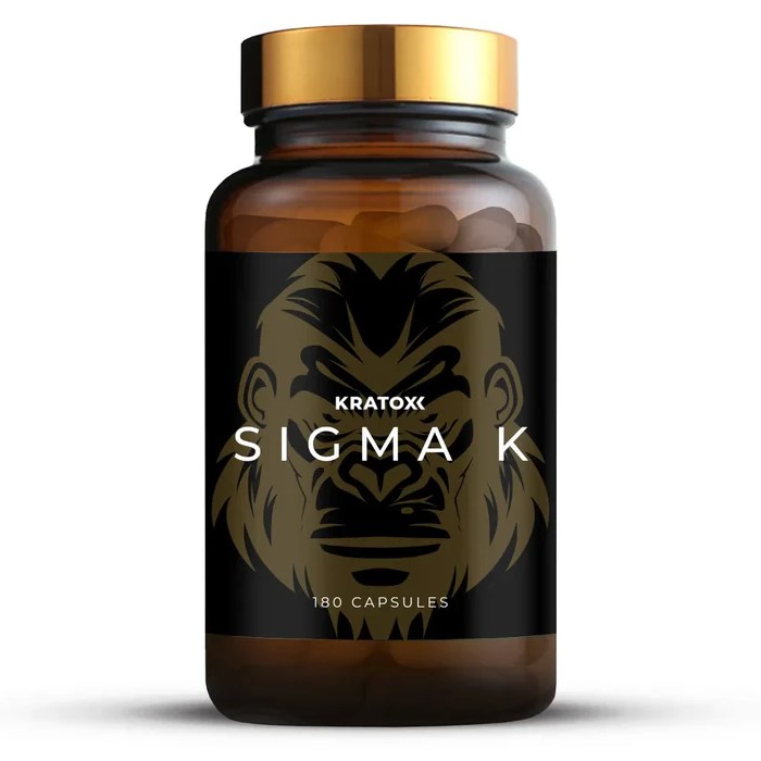 Kratox Sigma K 180 Caps bottle with men's health supplement label, containing 180 capsules.