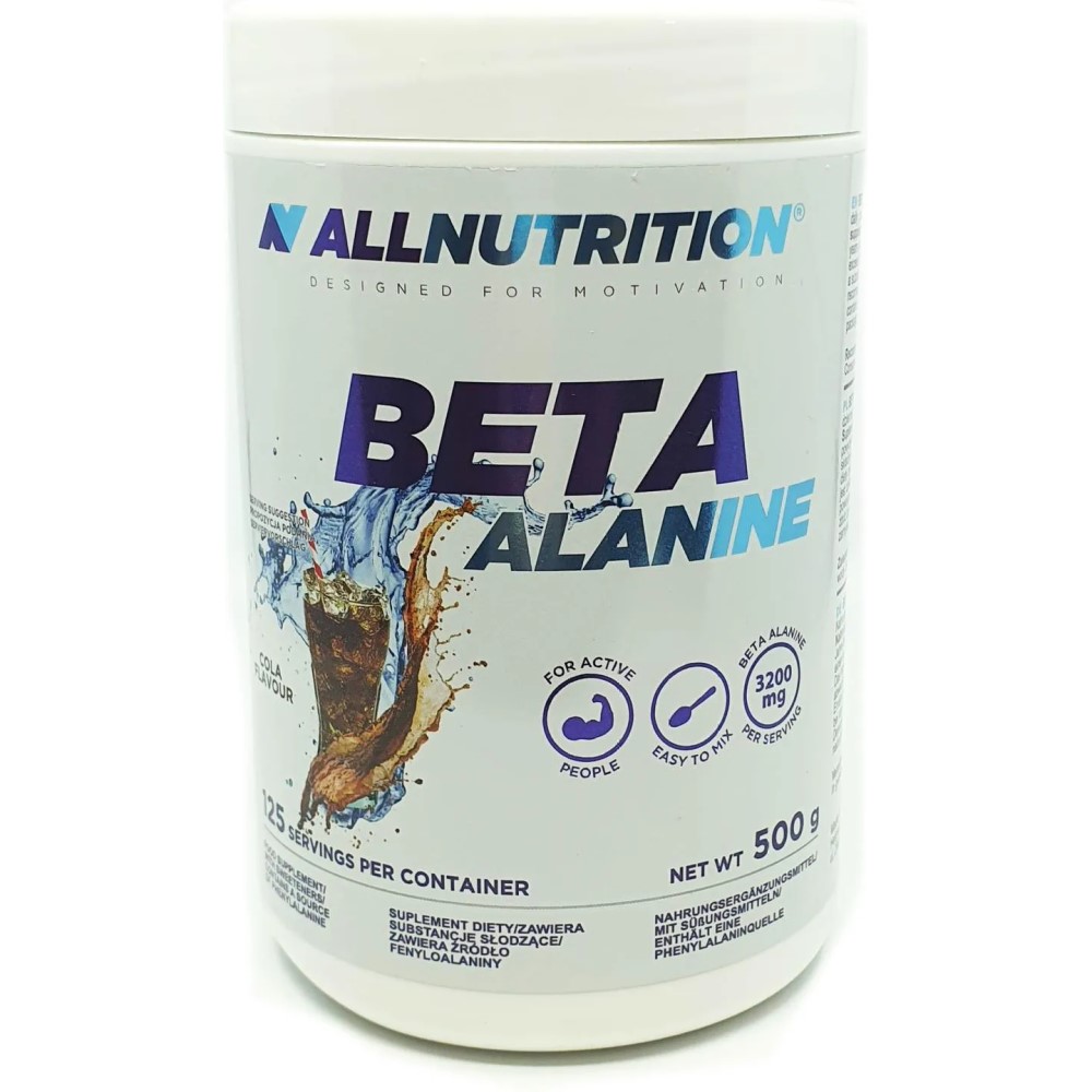 Allnutrition Beta-Alanine Endurance Max 500g sports supplement in a large white plastic tub with blue and silver label