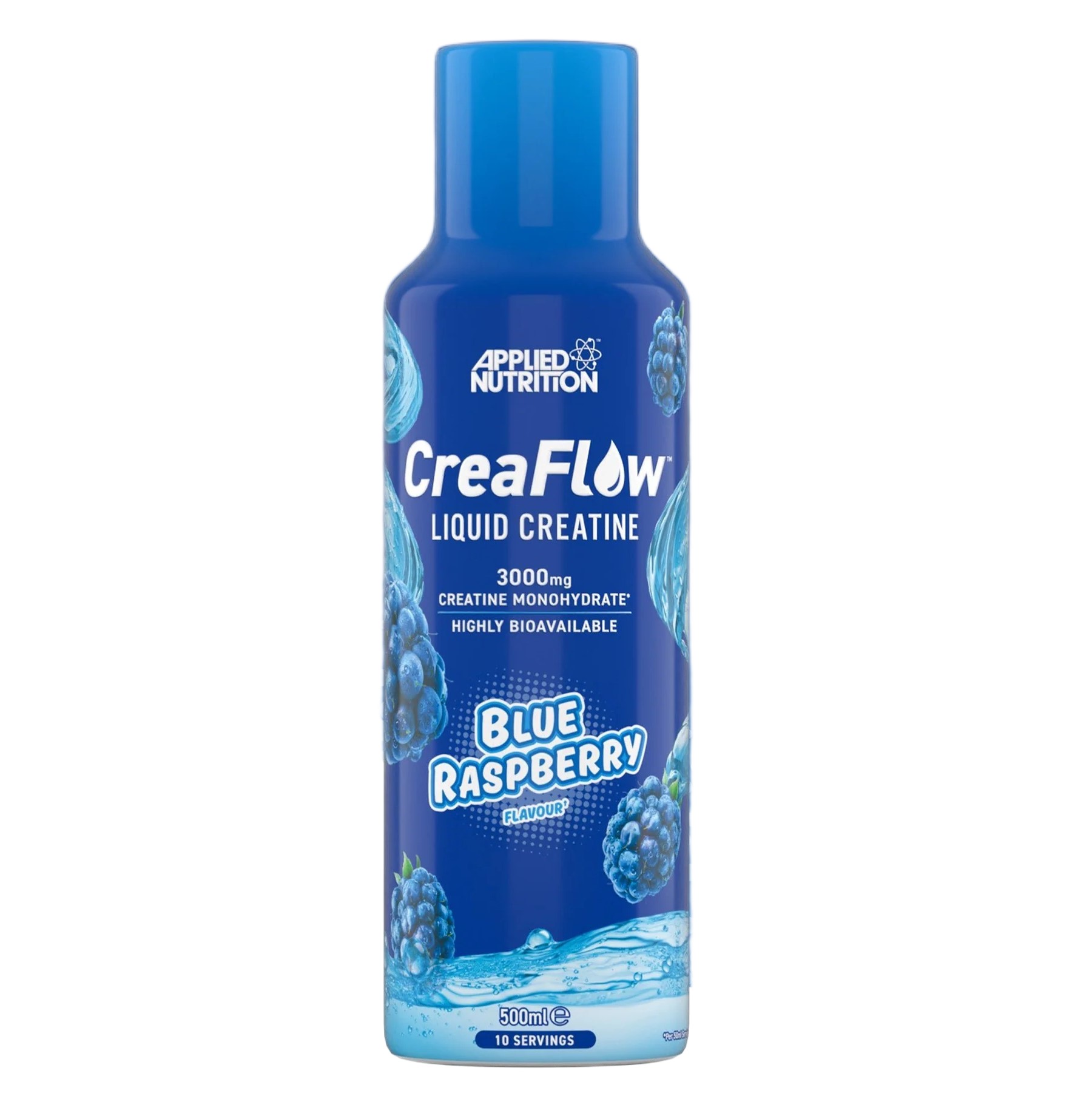 Applied Nutrition CreaFlow Liquid Creatine 500ml blue raspberry flavour, a highly bioavailable liquid creatine monohydrate supplement.