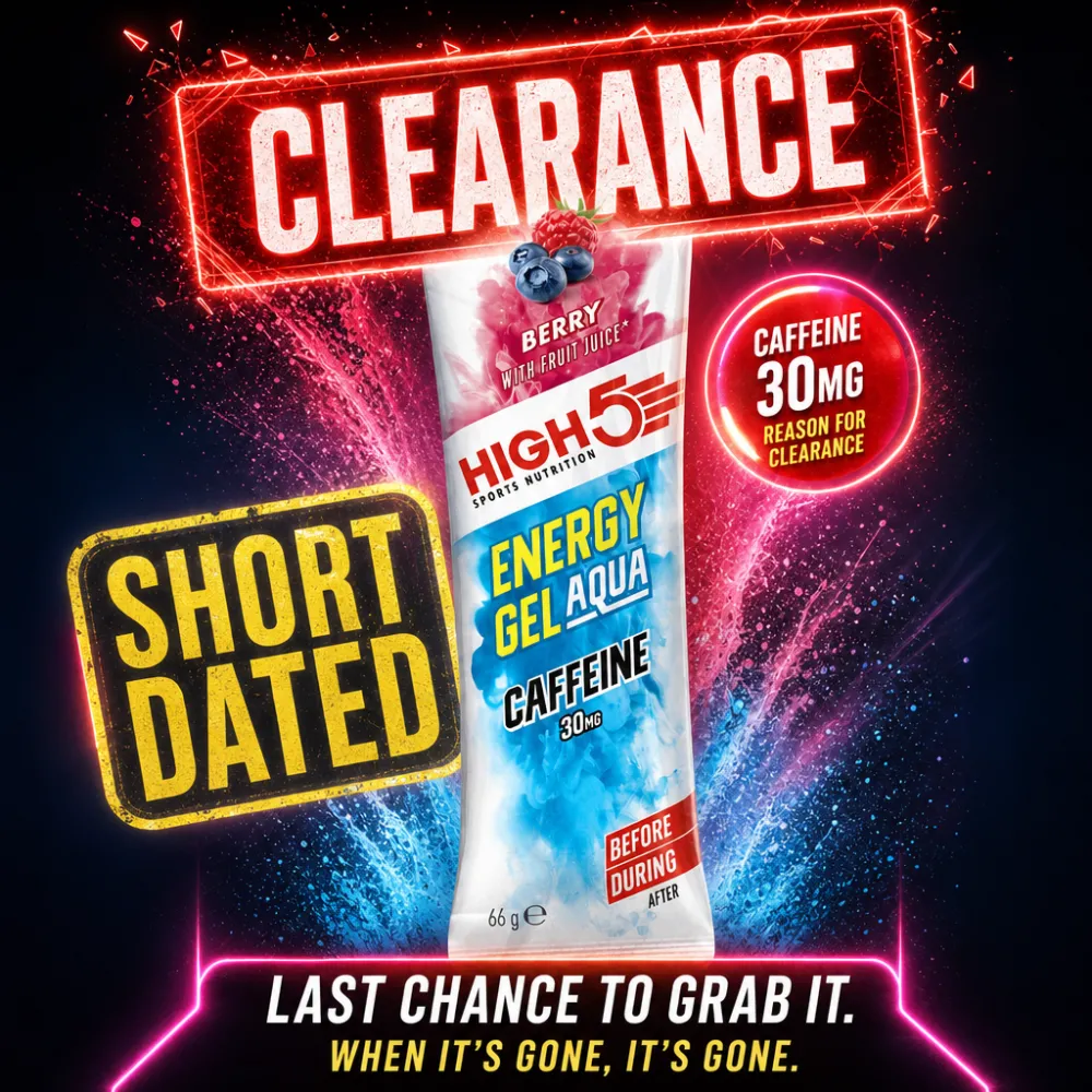 High5 Energy Gel Aqua Caffeine 66g berry flavour sports nutrition gel with 30mg caffeine, suitable for endurance athletes, in a blue and white pouch.
