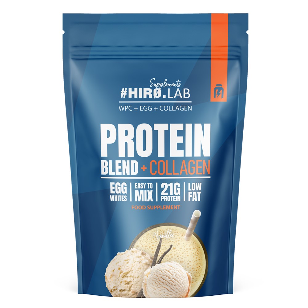 Hiro Lab Protein Blend + Collagen 750g, large resealable pouch with product branding and nutritional details