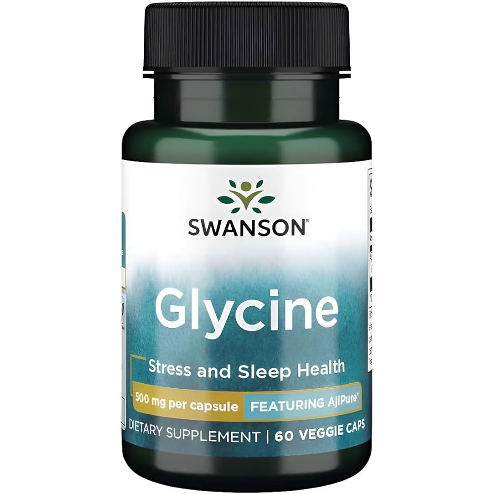 glycine, dietary supplement, 60 veggie caps, stress and sleep health, pill bottle