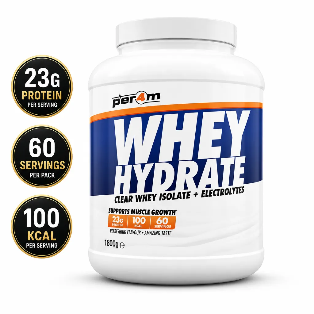 Per4m Whey Hydrate 1800g clear whey isolate protein powder with electrolytes, 23g protein per serving and 60 servings