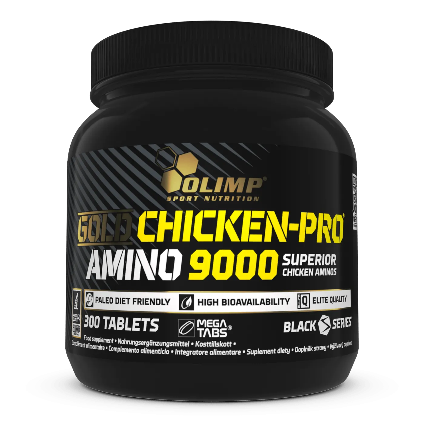 Olimp Nutrition Gold Chicken-Pro Amino 9000 Mega Tabs, a high-potency amino acid supplement with 300 tablets, designed for muscle recovery and growth.