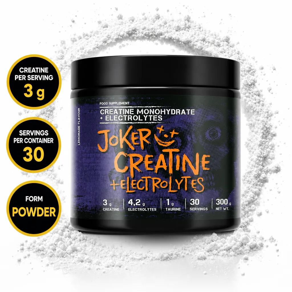 Joker Nutrition Creatine + Electrolytes powder in lemon flavour, 300g sports supplement with creatine and electrolytes