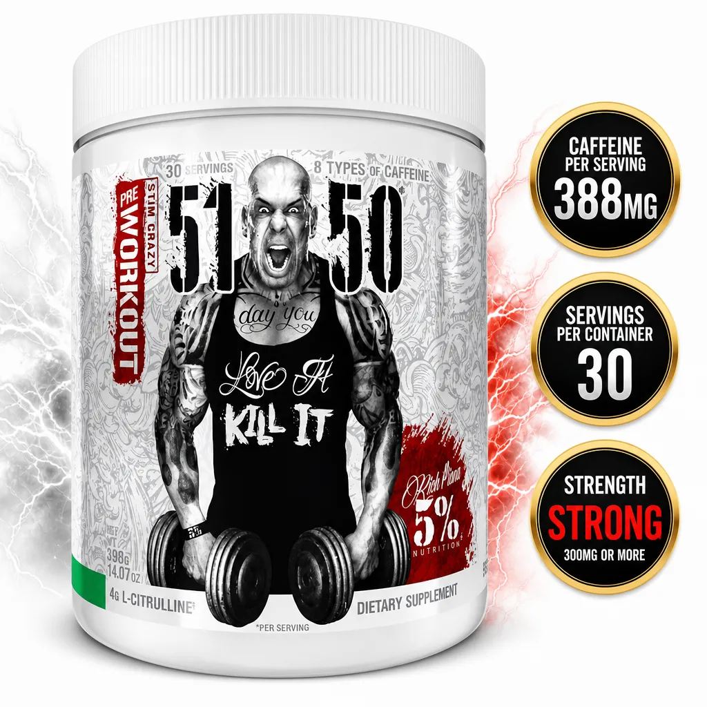 5% Nutrition 5150 Legendary Series pre-workout dietary supplement, green apple flavour, 30 servings and 388mg caffeine per serving