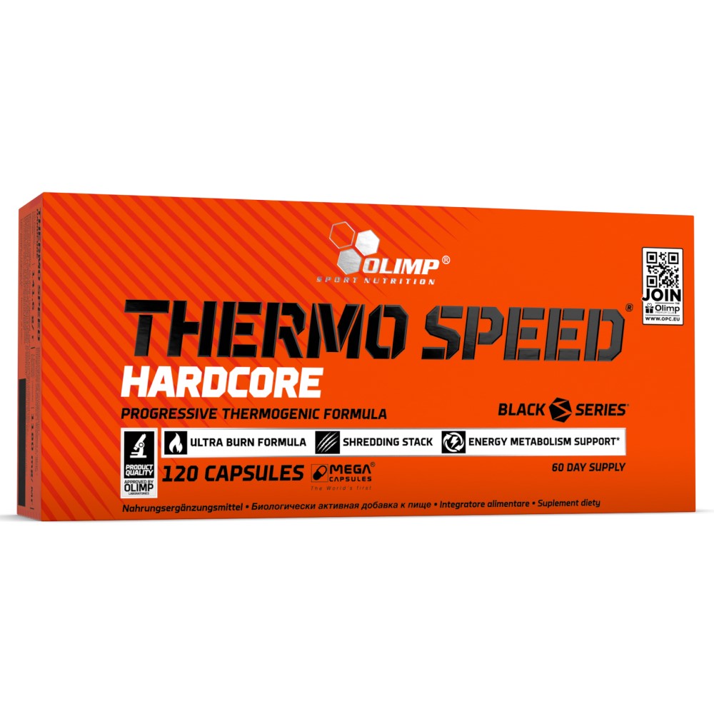 Olimp Thermo Speed Hardcore 120 Caps bottle by Olimp Nutrition, black and red packaging, 120 capsules