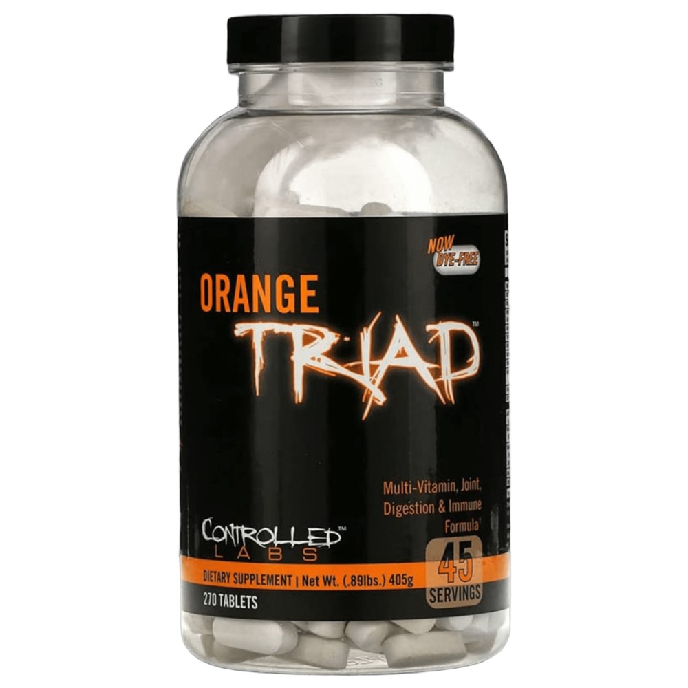 Controlled Labs Orange Triad 270 Tabs bottle, black with orange label, containing multivitamin tablets.