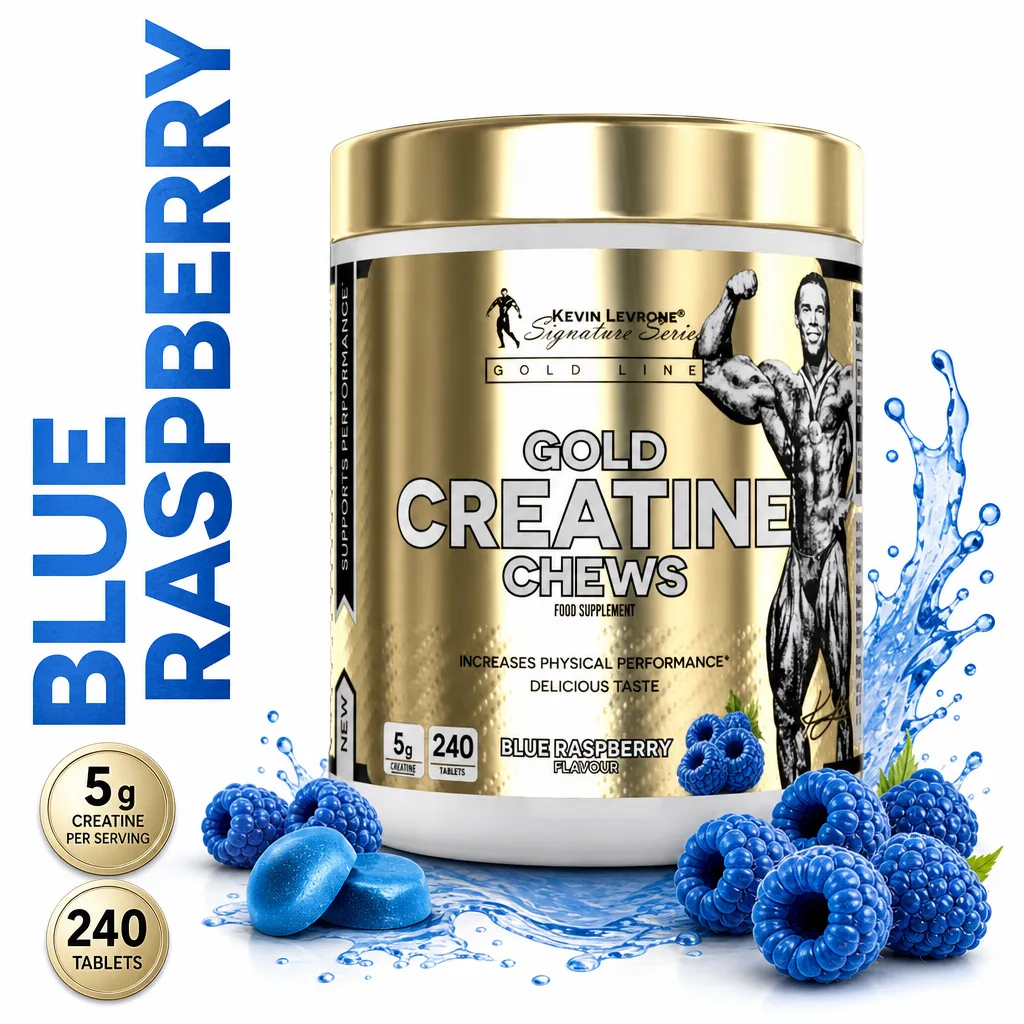 Kevin Levrone Gold Creatine Chews, chewable creatine tablets in Blue Raspberry flavour, 240 tablets