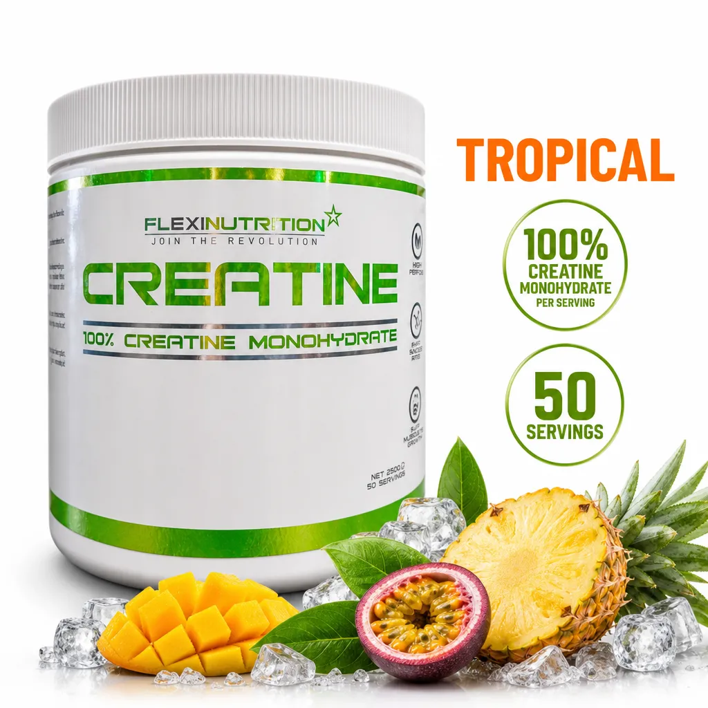 Flexi Nutrition Creatine Tropical creatine monohydrate powder, 250g tub with 50 servings
