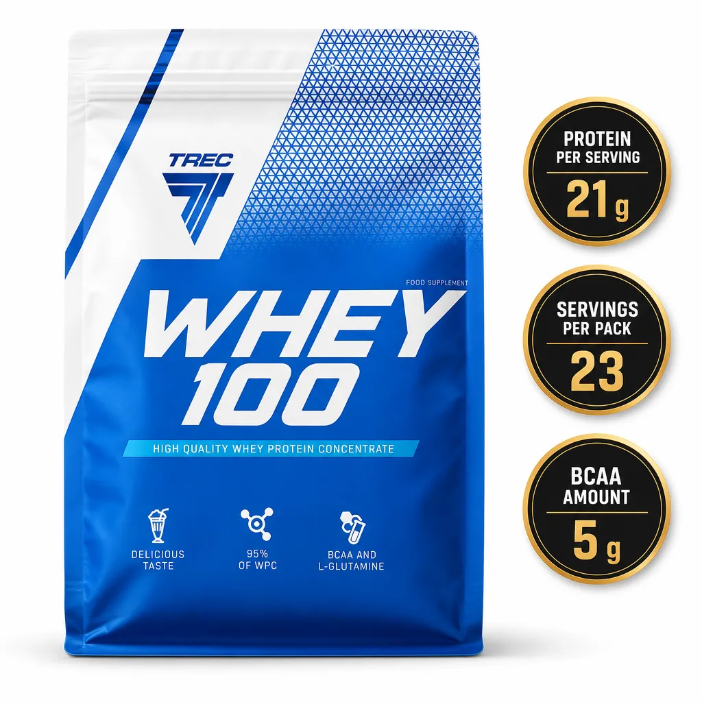 Trec Nutrition Whey 100 700g whey protein concentrate supplement in a blue and white pouch