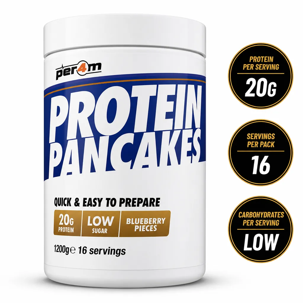 Per4m Protein Pancakes 1200g protein pancake mix with blueberry pieces, 20g protein per serving and 16 servings