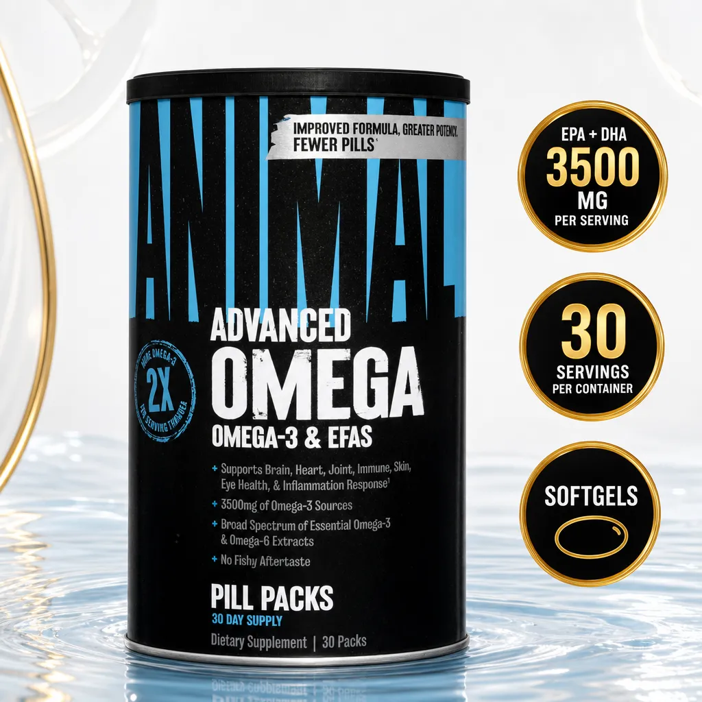 Universal Nutrition Animal Advanced Omega omega-3 and omega-6 softgel supplement, 30 daily packs, with 3500 mg omega-3 sources