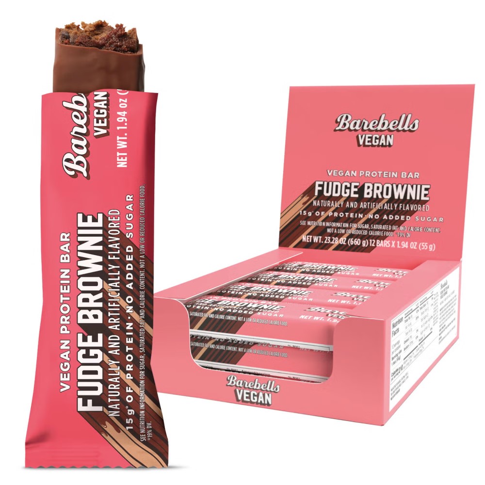 vegan protein bar, fudge brownie, plant-based, protein snack, single bar