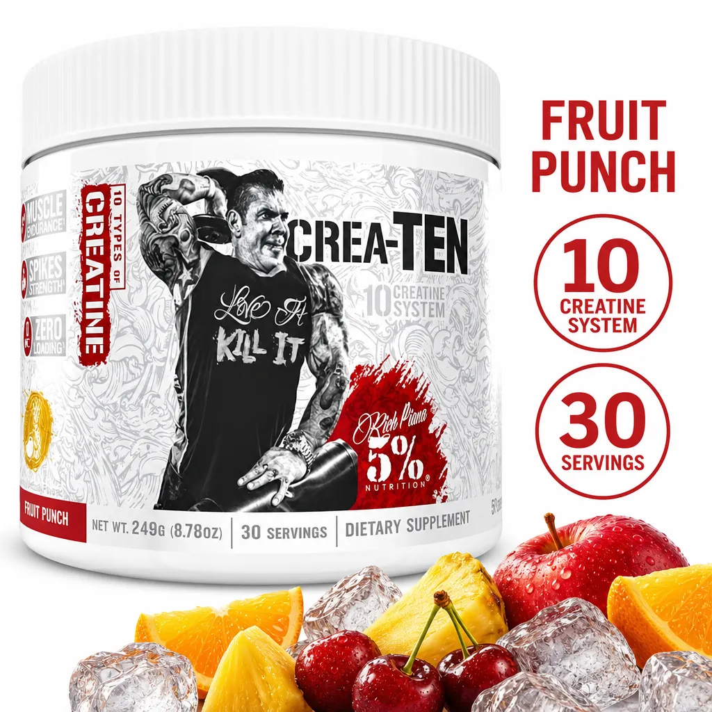 5% Nutrition Crea-Ten creatine supplement in Fruit Punch flavour, featuring a 10-creatine system and 30 servings
