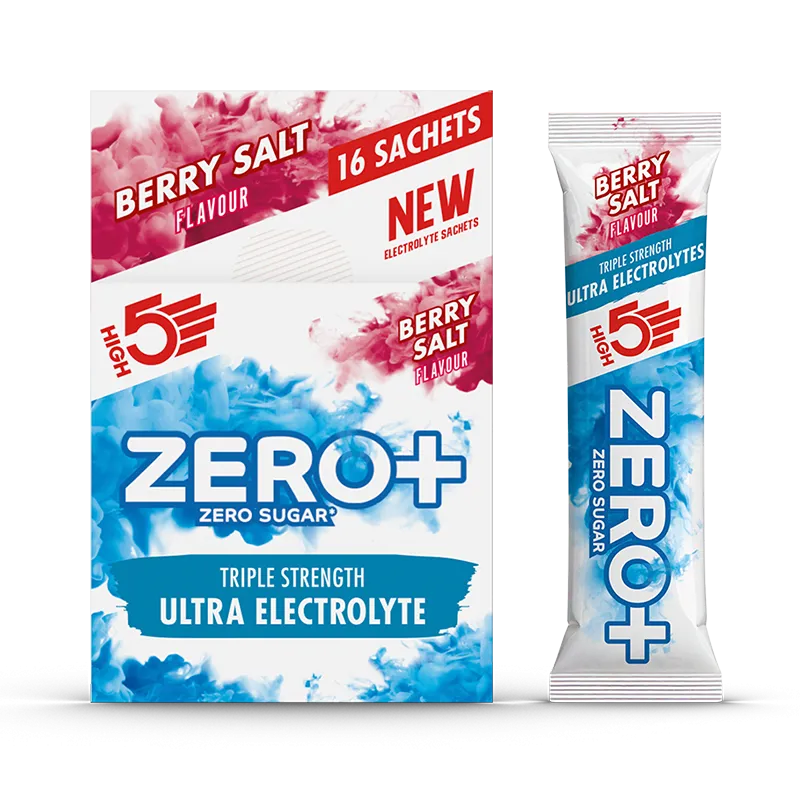 HIGH5 Zero+ Ultra Electrolyte berry salt flavour sachets with zero sugar and triple-strength electrolytes, 16 sachets