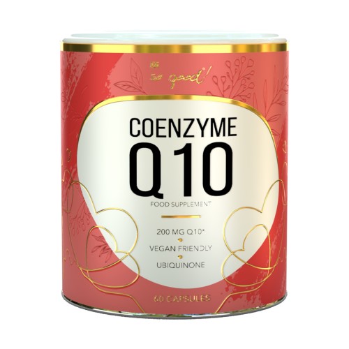 FA So Good! Coenzyme Q10 200mg vegan-friendly ubiquinone food supplement, 60 capsules, in a red and gold container.