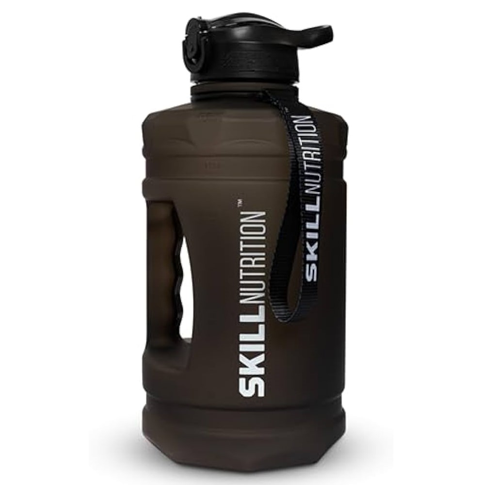 Skill Nutrition Water Bottle 2200ml large-capacity black sports water jug with handle and strap, suitable for gym and hydration needs.