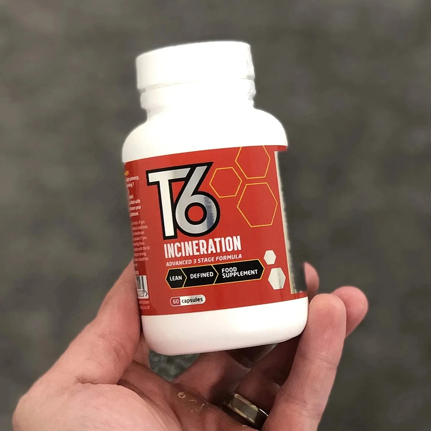 Supplement facts label for Weight Management System T6 Fat Burner, showing ingredients and nutrition info.