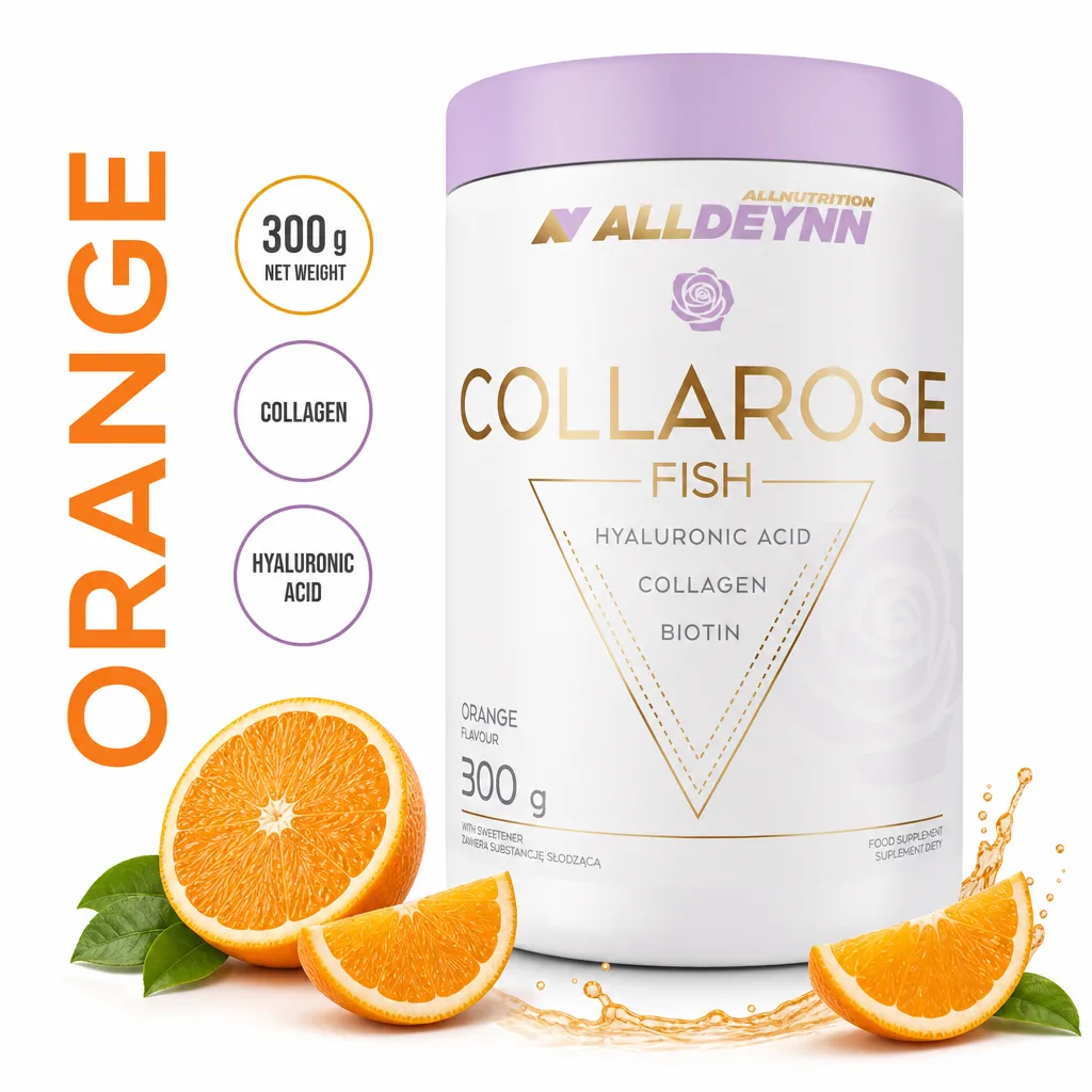 Allnutrition ALLDEYNN Collarose Fish collagen supplement, 300g orange flavour with hyaluronic acid, collagen and biotin