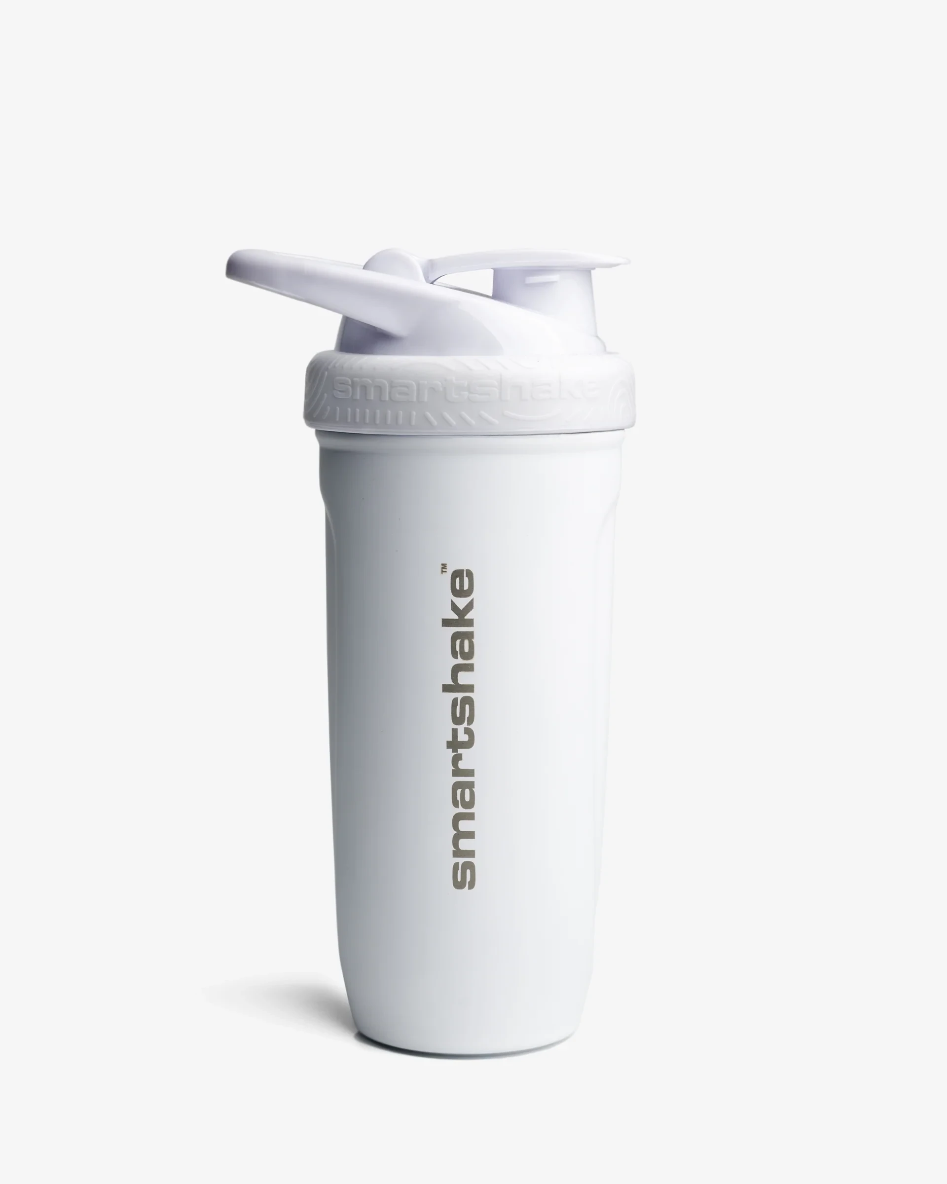 SmartShake Reforce Stainless Steel 900ml shaker bottle in white with a secure flip cap, large 900ml capacity, and durable stainless steel construction.